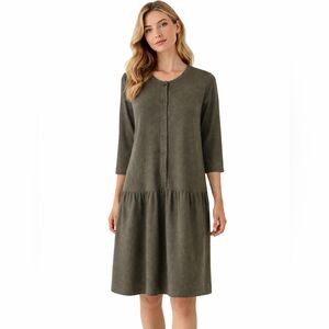COS Olive Wool Drop Waist Knit Dress Minimalist Modern Size Medium
